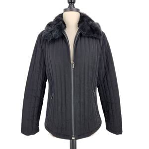 Croft & Barrow Quilted Zip Front Puffer Jacket Coat Rabbit Fur Collar Size Med